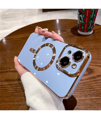 Силиконовый чехол "Luxury Plating" with MagSafe + стекло на камеру для Apple iPhone 14 Plus Стальной-Синий Силиконовый чехол "Luxury Plating" with MagSafe + стекло на камеру для Apple iPhone 14 Plus Стальной-Синий