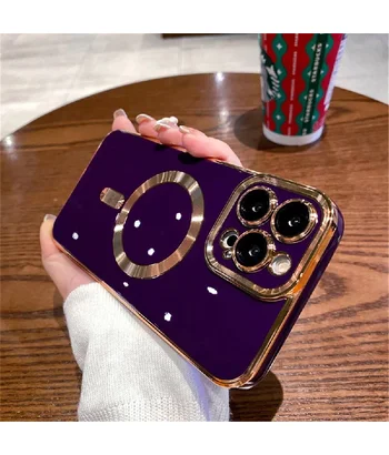 Силиконовый чехол "Luxury Plating" with MagSafe + стекло на камеру для Apple iPhone 15 Pro Max Тёмно-фиолетовый Силиконовый чехол "Luxury Plating" with MagSafe + стекло на камеру для Apple iPhone 15 Pro Max Тёмно-фиолетовый