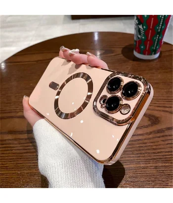 Силиконовый чехол "Luxury Plating" with MagSafe + стекло на камеру для Apple iPhone 12 Pro Max Пудровый Силиконовый чехол "Luxury Plating" with MagSafe + стекло на камеру для Apple iPhone 12 Pro Max Пудровый