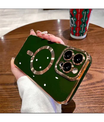 Силиконовый чехол "Luxury Plating" with MagSafe + стекло на камеру для Apple iPhone 15 Pro Max Зеленый Силиконовый чехол "Luxury Plating" with MagSafe + стекло на камеру для Apple iPhone 15 Pro Max Зеленый