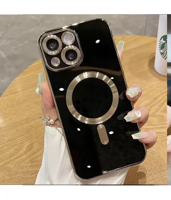 Силиконовый чехол "Luxury Plating" with MagSafe + стекло на камеру для Apple iPhone 15 Plus Черный Силиконовый чехол "Luxury Plating" with MagSafe + стекло на камеру для Apple iPhone 15 Plus Черный