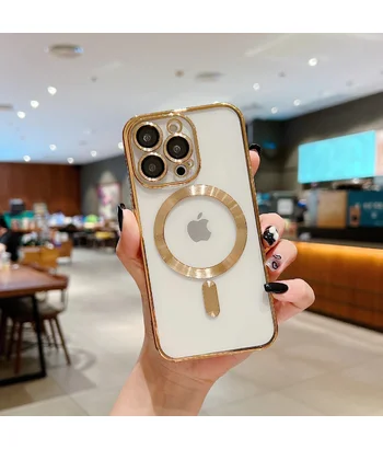 Силиконовый чехол "Transparent Plating" with MagSafe для Apple iPhone 15 Pro Max Золотой Силиконовый чехол "Transparent Plating" with MagSafe для Apple iPhone 15 Pro Max Золотой