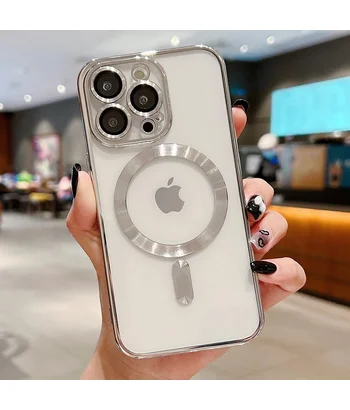 Силиконовый чехол "Transparent Plating" with MagSafe для Apple iPhone 15 Pro Max Серебряный Силиконовый чехол "Transparent Plating" with MagSafe для Apple iPhone 15 Pro Max Серебряный